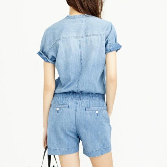 J.CREW drapey ROMPER chambray Denim Jean Cotton Linen Size 16 Like New - Picture 8 of 8